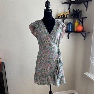 All Saints Paisley Mini Dress - Green and Pink